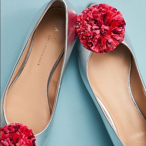 NWT RARE Anthropologie Raffia Pom Pom flats - Picture 5 of 7